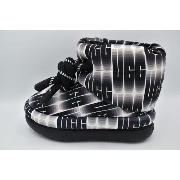 UGG Womens Size 7 Classic Maxi Black White Wave UGGPlush Wool Blend Short Boots - Picture 4 of 13